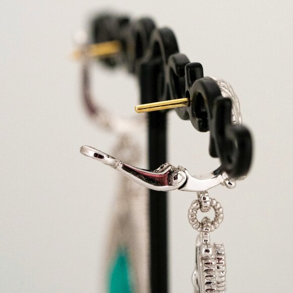 Judith Ripka Sterling Silver and 18K Gold with Dyed Sapphire Pendant Earrings - Picture 6 of 6